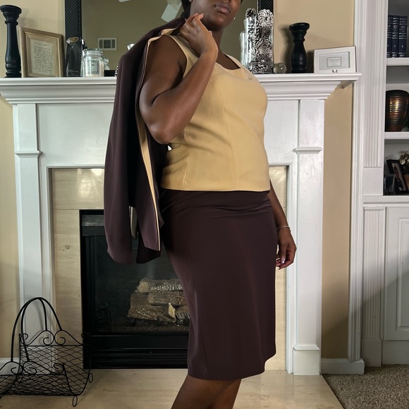 Kasper Chocolate Brown & Nude 3PC Skirt Suit, 14 - Picture 5 of 10